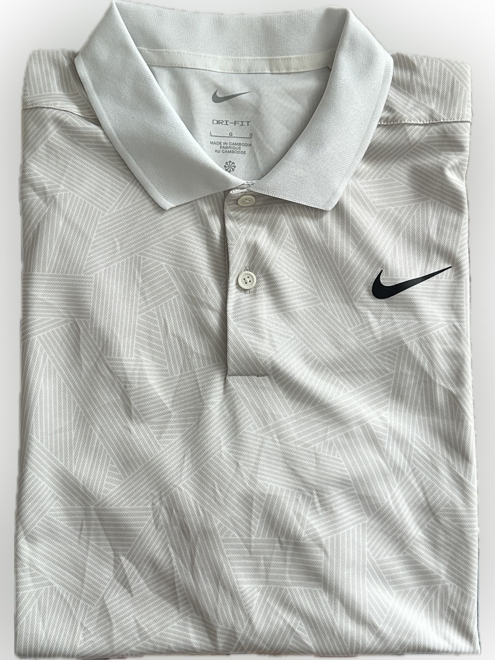 Nike White Geometric Dri-FIT Polo with Black Swoosh